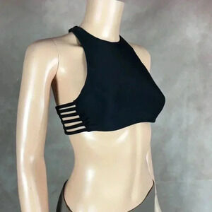 HOLLISTER Black Strappy Side Halter Bikini Top Size Medium